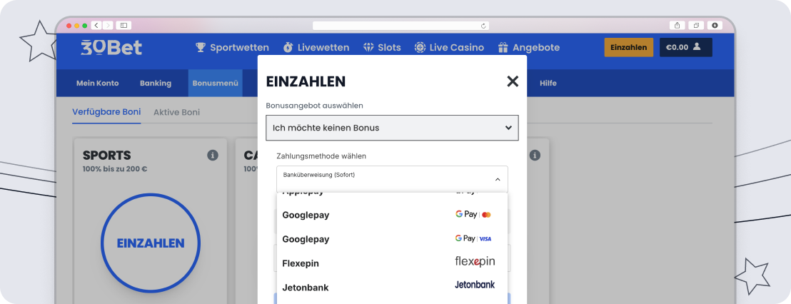 30Bet Zahlungsmethoden