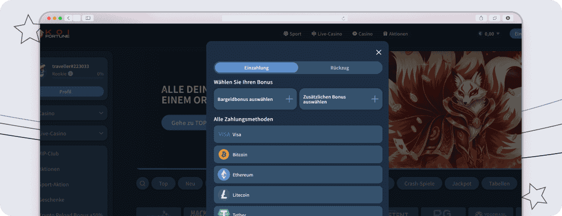 Einzahlungsmethoden bei KoiFortune