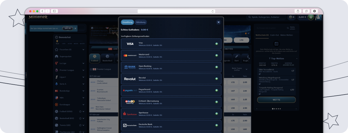 Zahlungsmethoden bei Millioner