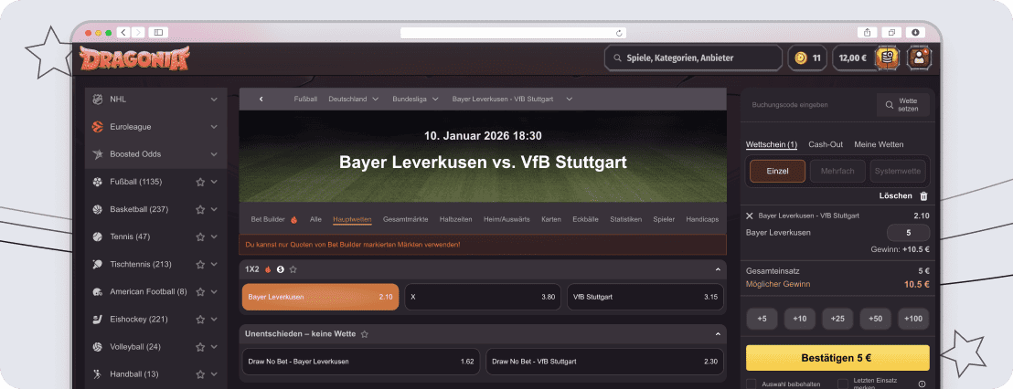 Das Dragonia Design für Wetten