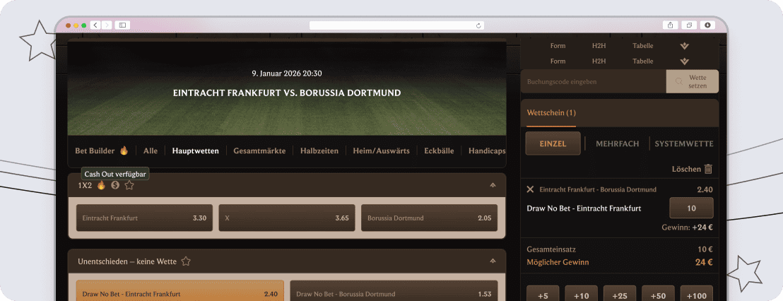 Übersichtliches und klar strukturiertes Wettangebot bei Lanista