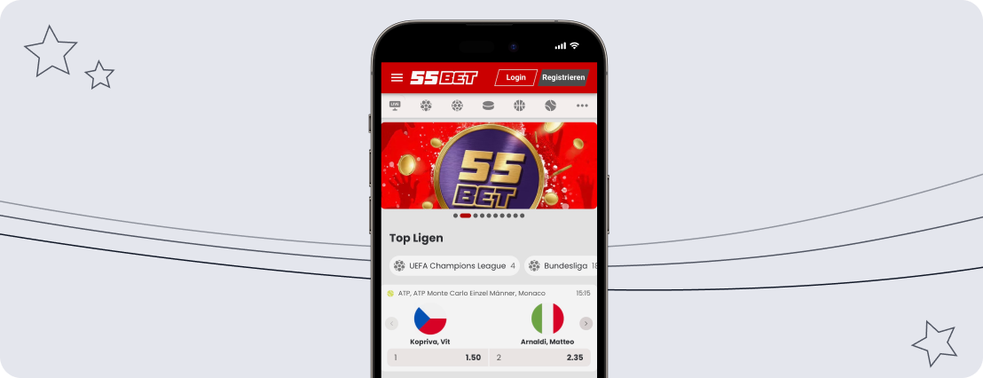 Voller Funktionsumfang in der 55bet App