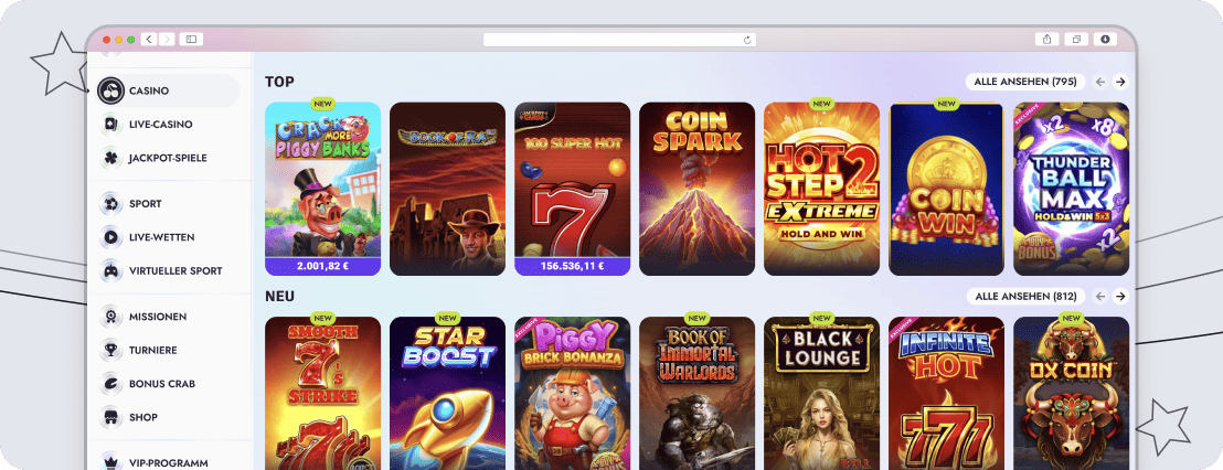 Gigantische Spielauswahl im Vipsta Casino