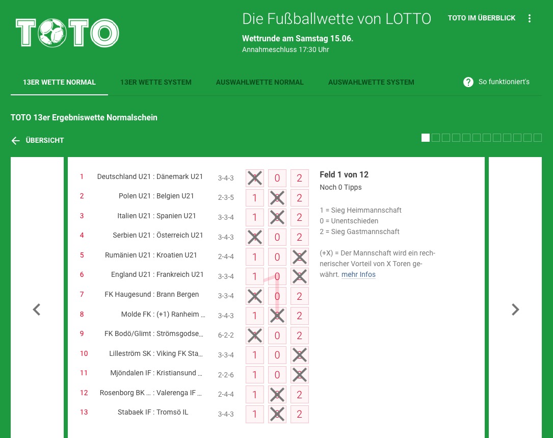 Fussballtoto – 13er Ergebniswette