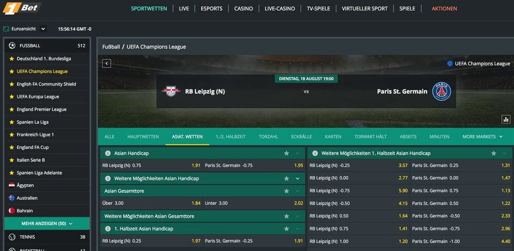1Bet ahc wettangebot - asian handicap