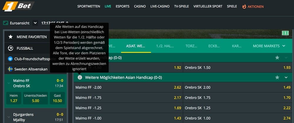 1Bet ahc live - asian handicap