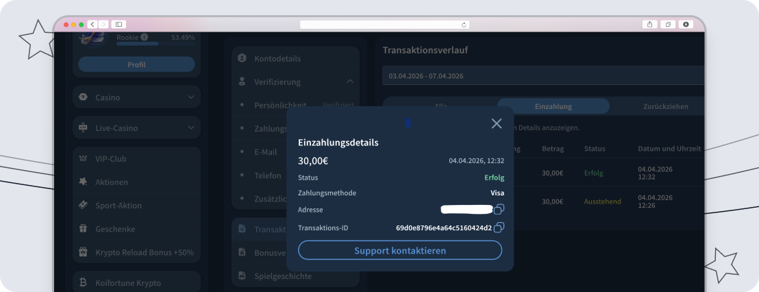 Bestätigung der KoiFortune Einzahlung