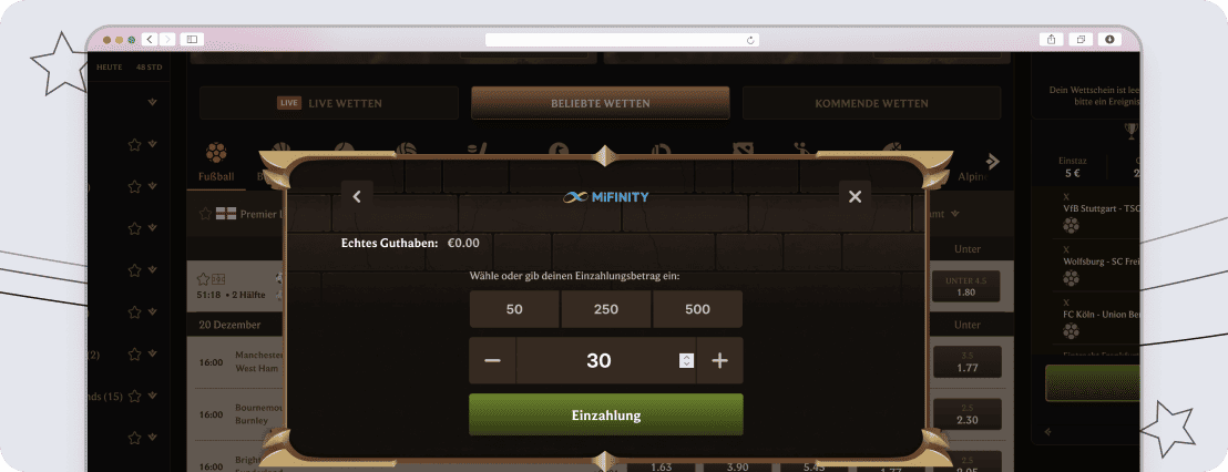 Einzahlungsmaske bei Lanista