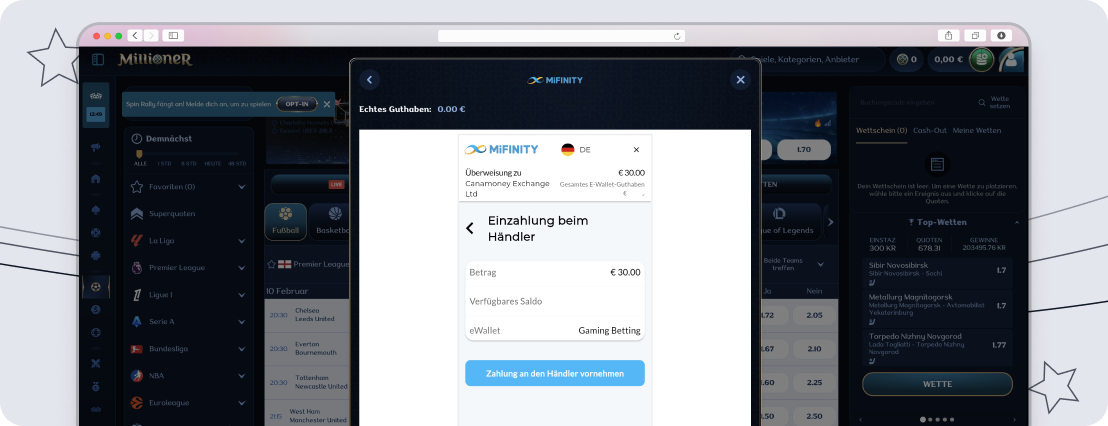 Einzahlung bei Millioner