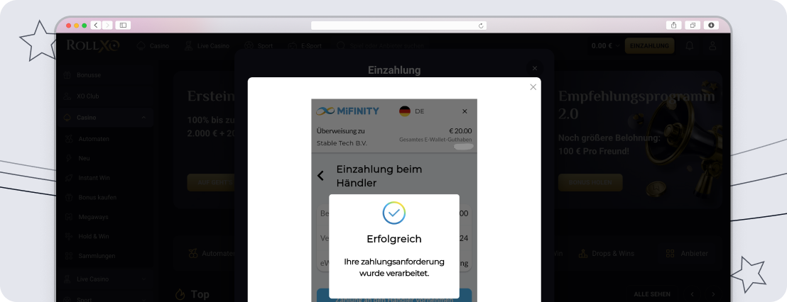 Einzahlung bei RollXO