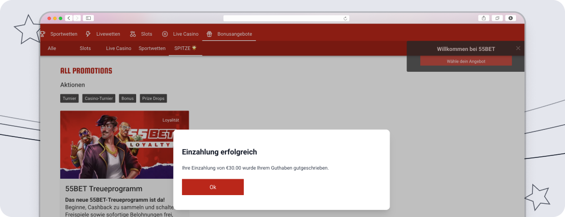 Einzahlung bei 55bet