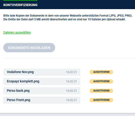 20BET Kontoverifizierung