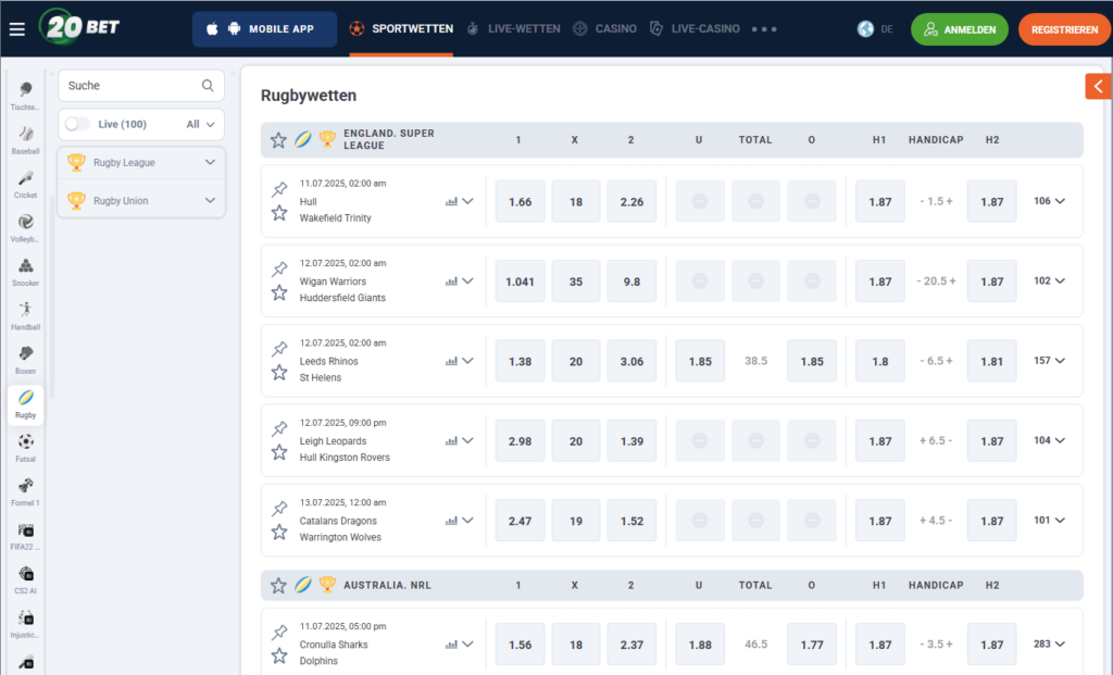 20bet rugby wetten