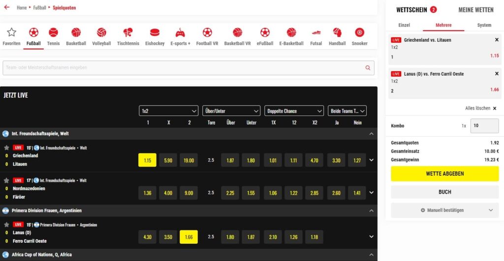 Livewetten von 21Bets