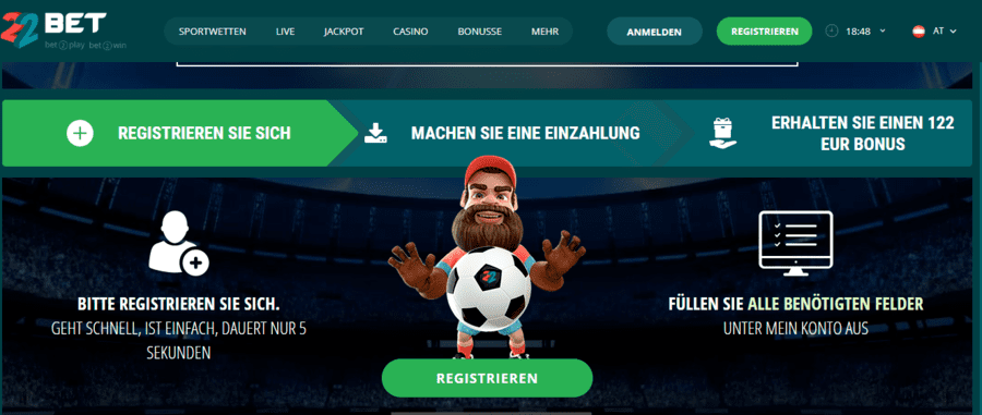 22bet Willkommensangebot Bonus Registrierung