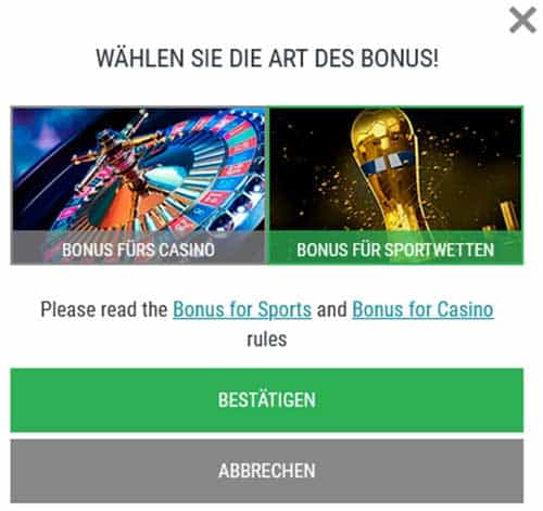 22bet Bonusauswahl