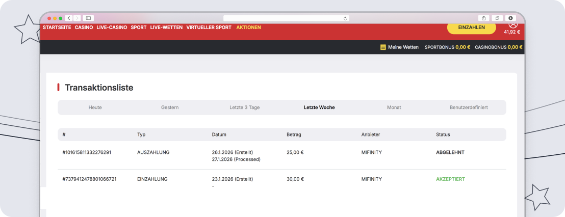 Transaktionsliste bei MonoPlay