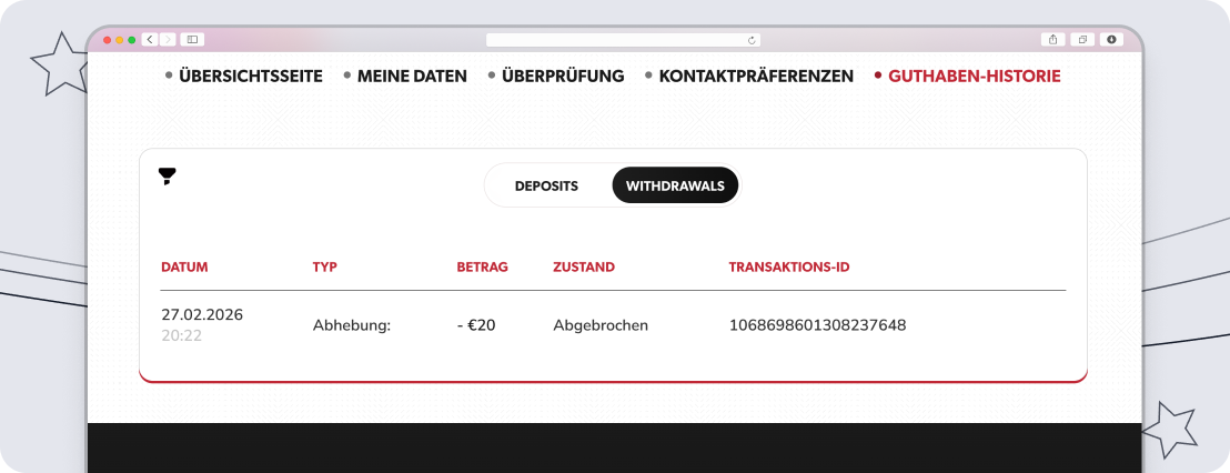 Stornierte Auszahlung von Betista