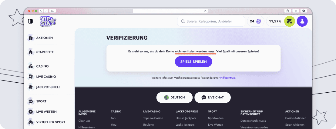 Vipsta verzichtet auf die Verifizierung