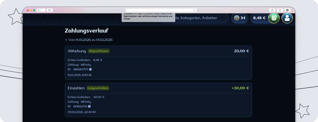 Zahlungsverlauf bei Millioner