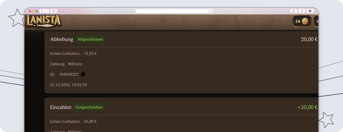 Zahlungsverlauf im Lanista Test