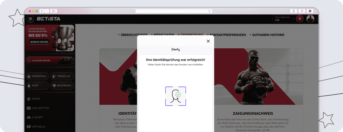 Erfolgreiche Verifizierung bei Betista