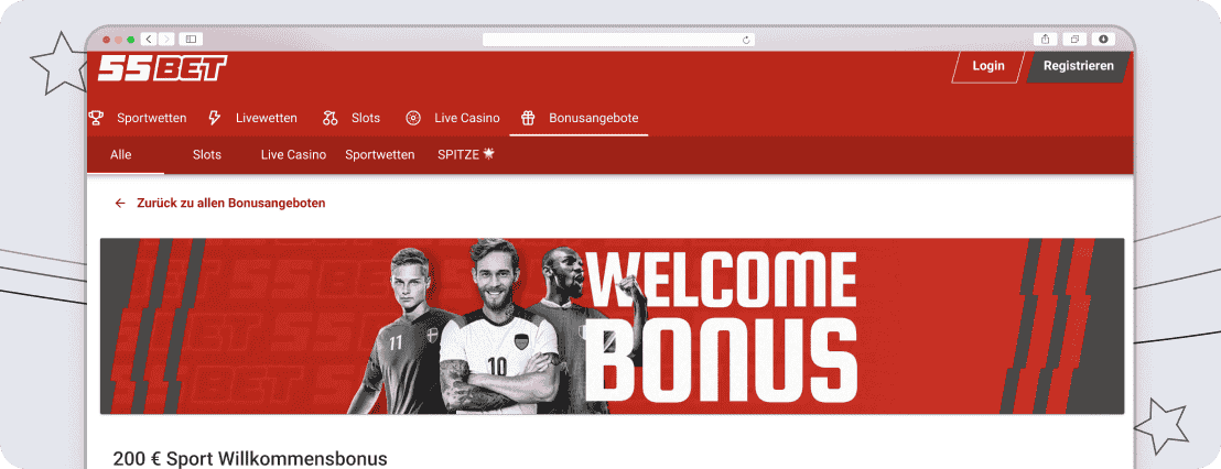 Der Sport-Willkommensbonus von 55bet