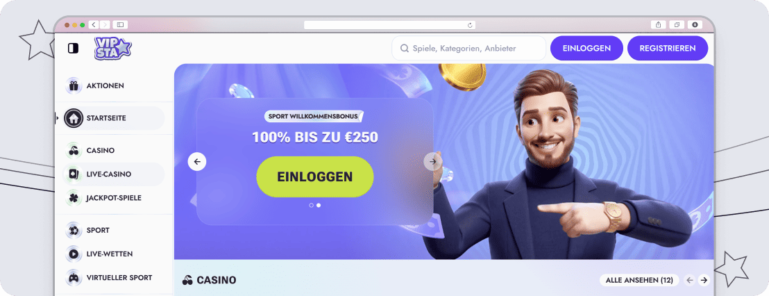 Vipsta Bonus: 100% bis 250 € auf die 1. Einzahlung