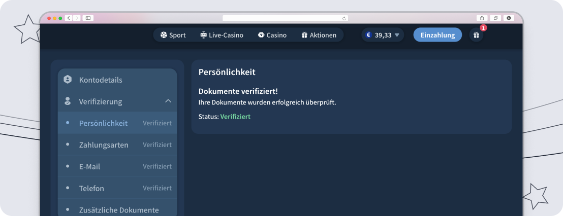Verifiziertes Konto bei KoiFortune
