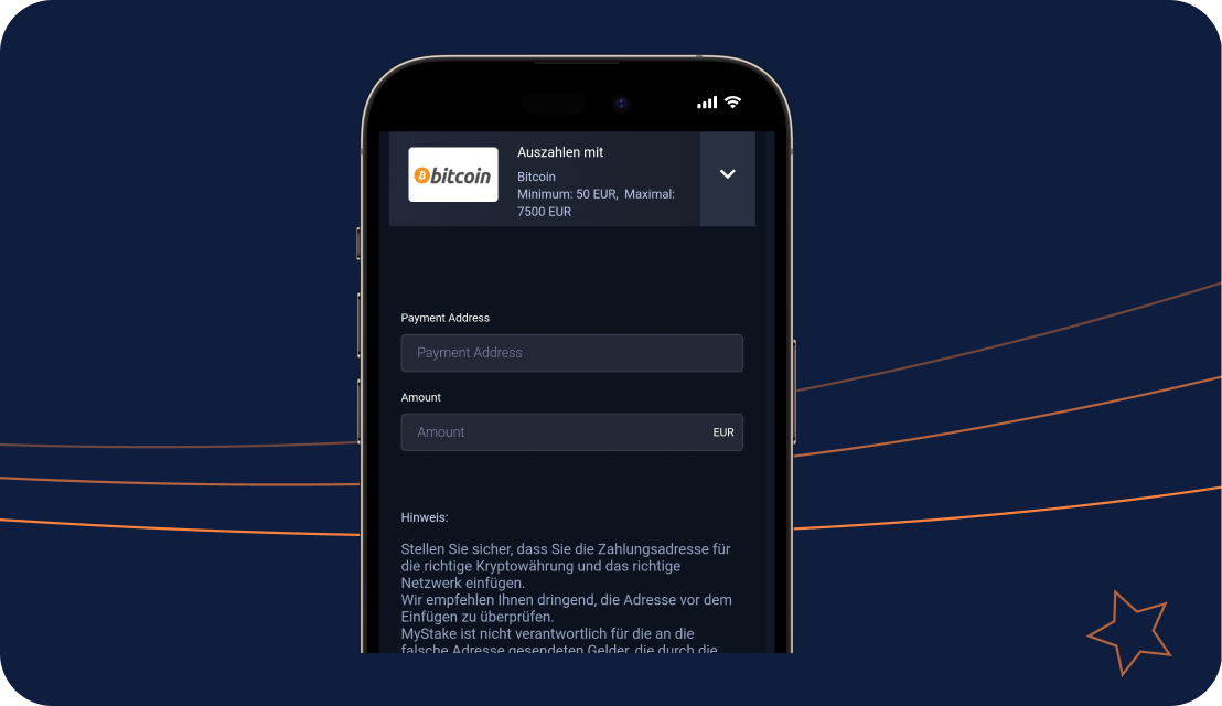 Wallet Adresse beim Buchmacher eingeben oder QR Code scannen