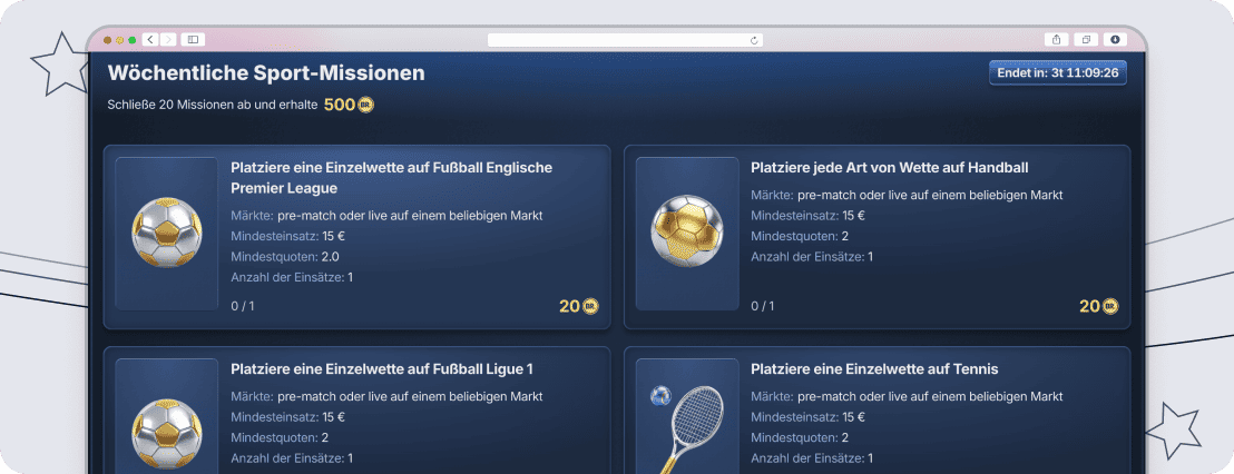 Bei BetRepublic lassen sich durch Missionen Münzen für den Bonus-Shop sammeln.