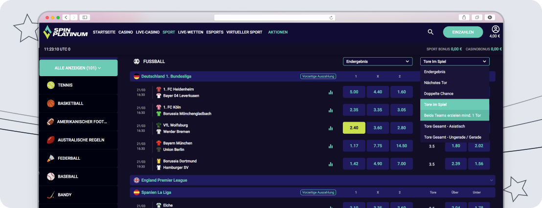 Das SpinPlatinum Wettangebot ist sehr breitgefächert
