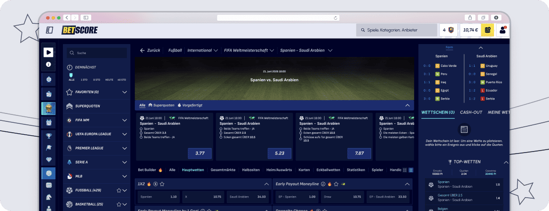 BetScore Pre-Match-Wettangebot