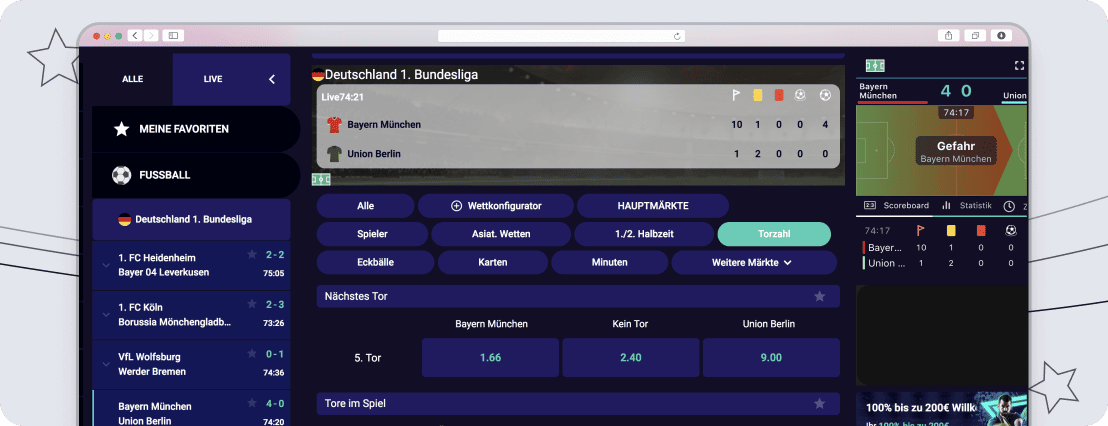 Livewetten mit Matchtracker bei SpinPlatinum