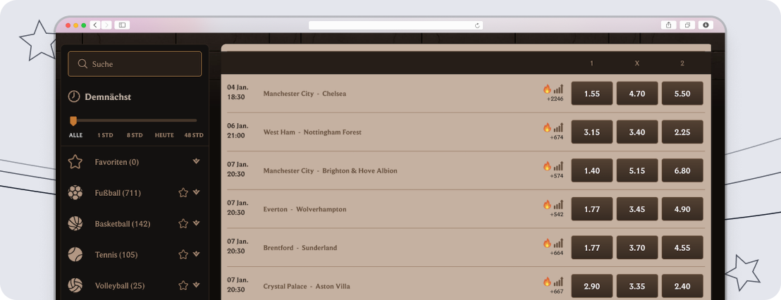 Blick auf das Wettangebot von Lanista