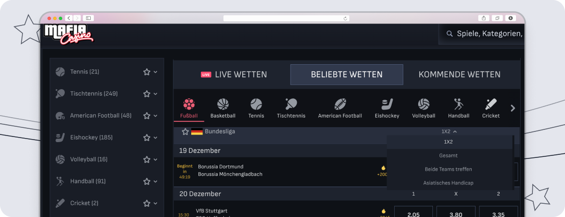 Mafia Casino bietet starkes Fußball-Wettangebot