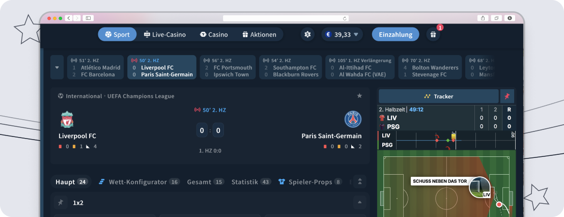 Beispiel für Livewetten bei KoiFortune