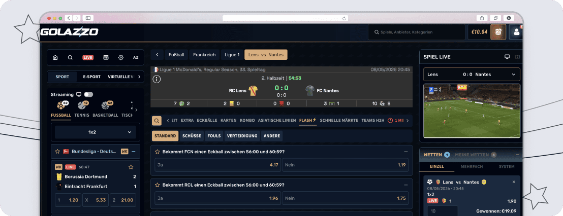Golazzo Livewetten – teils mit kostenlosen Livestreams