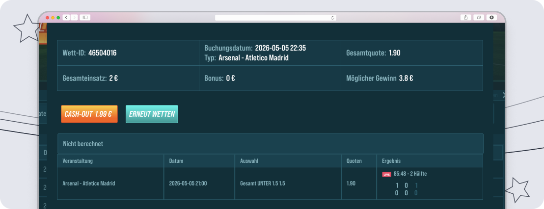 Golisimo bietet das Cashout-Feature in vielen Events an