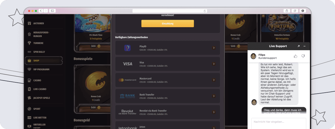 Live-Chat-Support bei Dragonia
