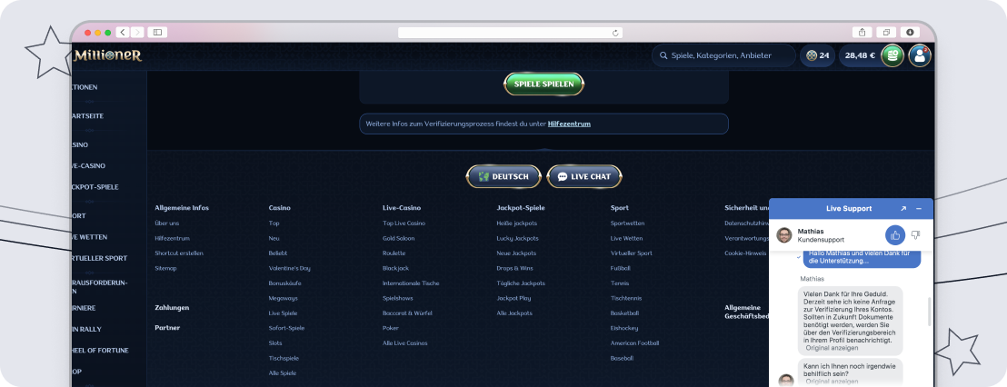 Millioner Support im Live-Chat