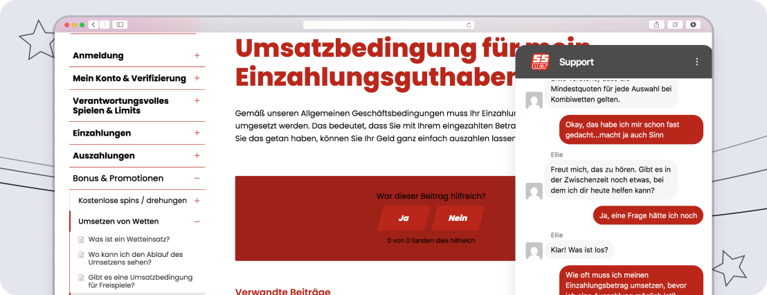 55bet bietet einen sehr schnellen Live-Chat-Support