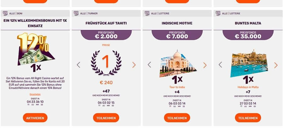 Allright Casino Bonus Anzeige