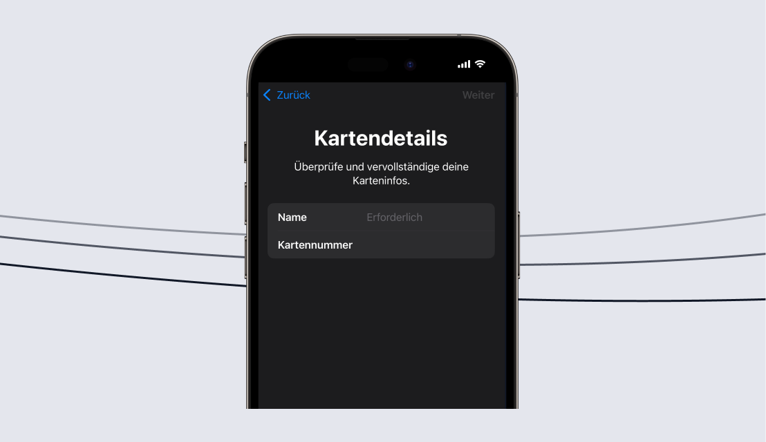 ApplePay Schritt 3 Konto - mobile Kartendetails