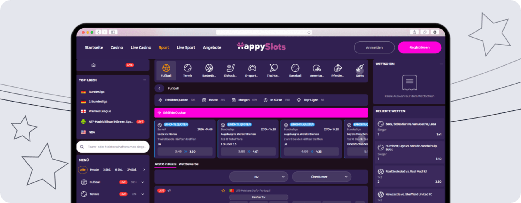 Bedienung und Design HappySlots desktop