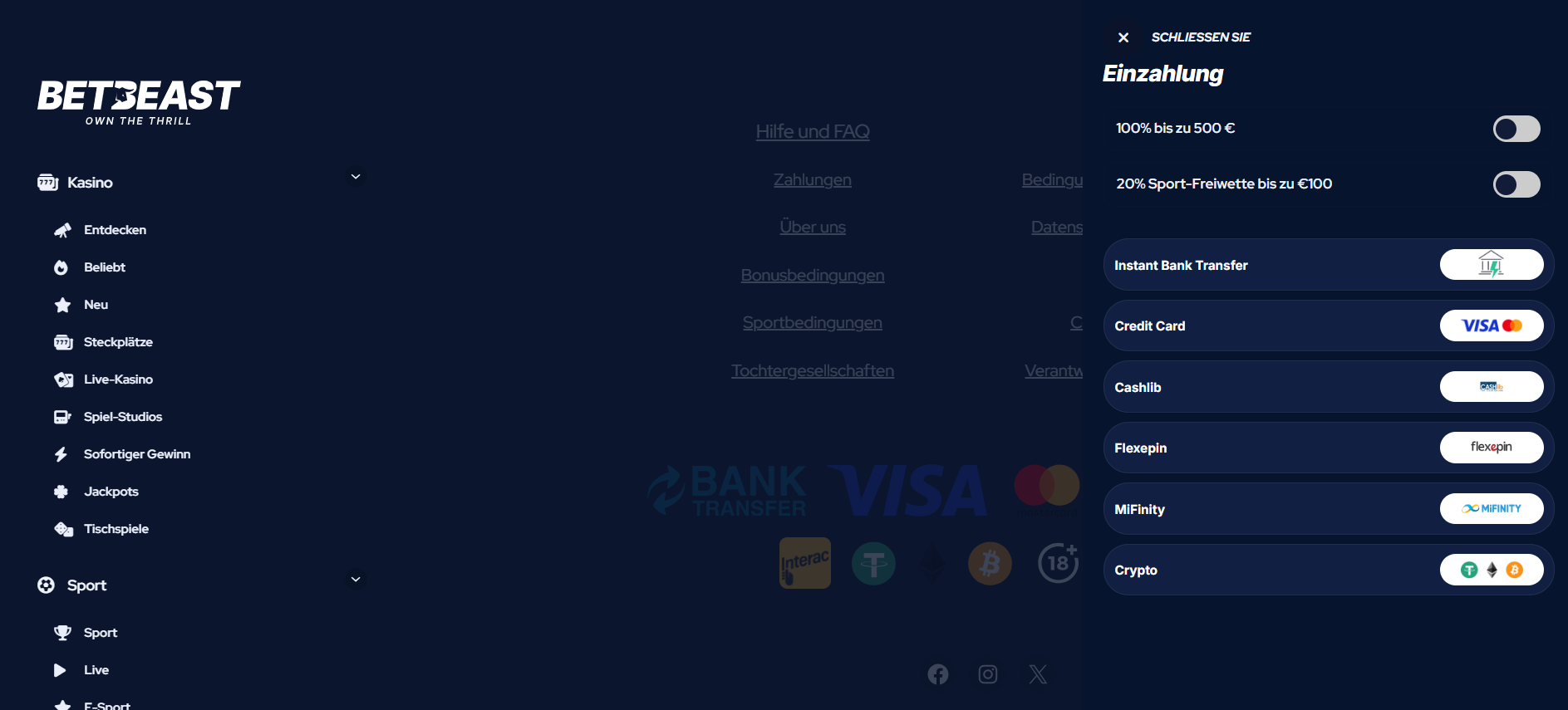 BetBeast Einzahlungsuebersich Desktop