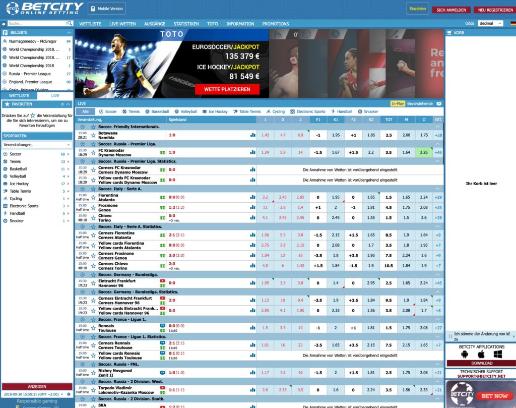 Betcity Sportwetten Startseite