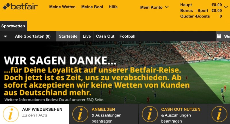 Gesperrte Webseite von Betfair