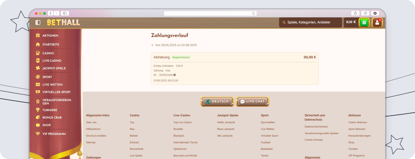 Bethall Auszahlung