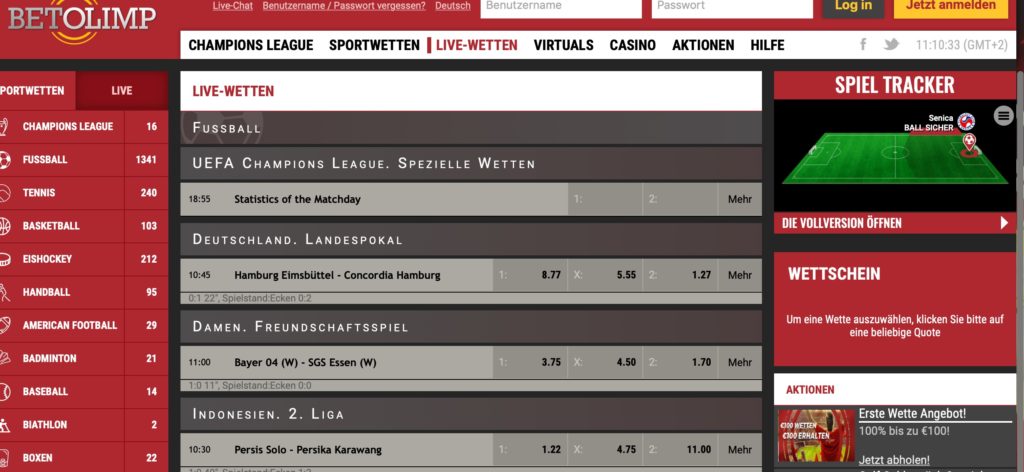 Betolimp Sportwetten Live Wetten-Center